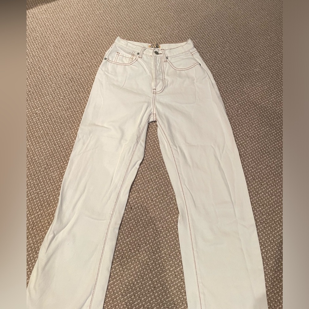 Verge Girl White Cowboy Jeans, Brown Detailing | VRG GRL Size US 4 - Picture 8 of 12